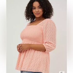 Torrid Smocked Babydoll Eyelet Top - Peach